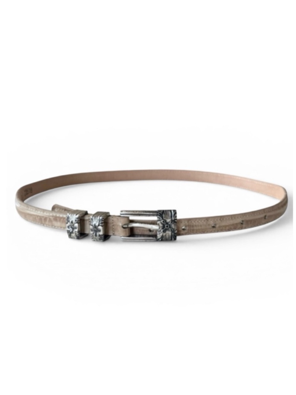 Brighton Vintage Croc Embossed Leather Skinny Belt